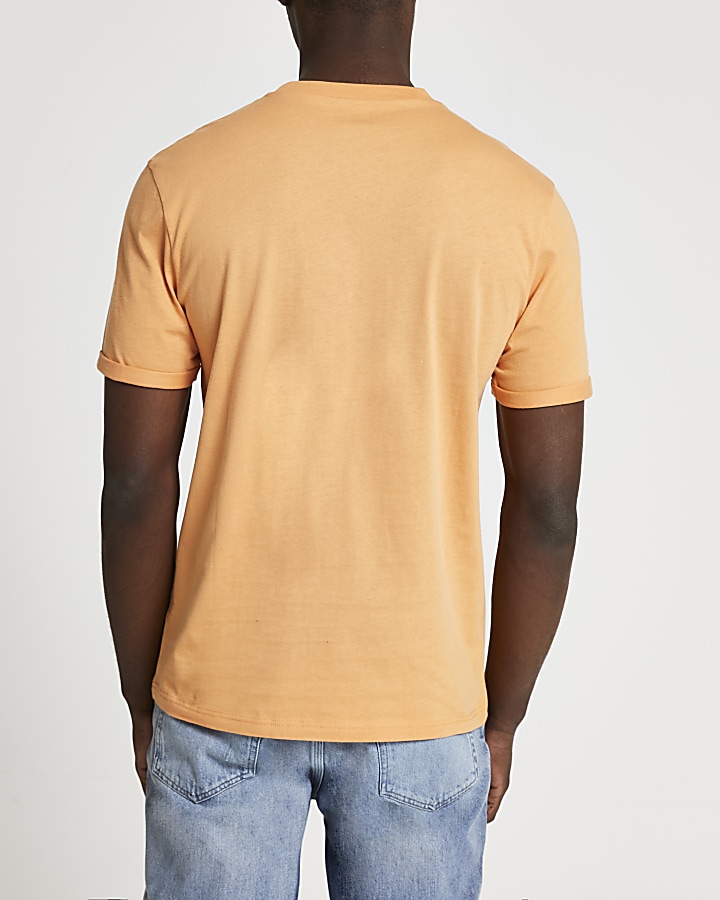 Orange rolled sleeve slim fit t-shirt