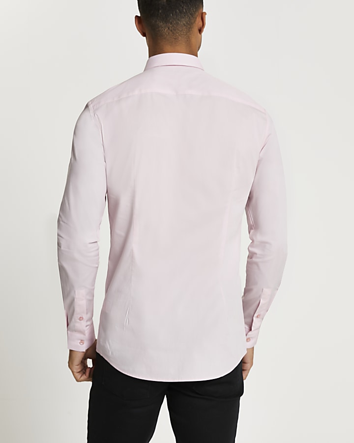 Pink muscle fit long sleeve shirt