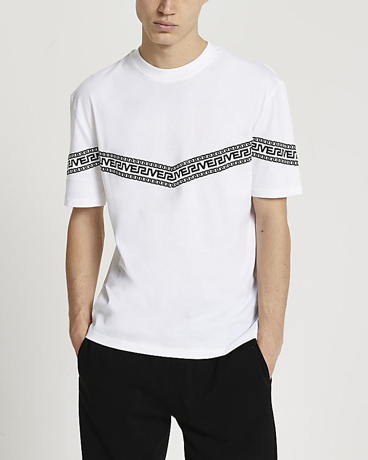 White Greek river stripe t-shirt