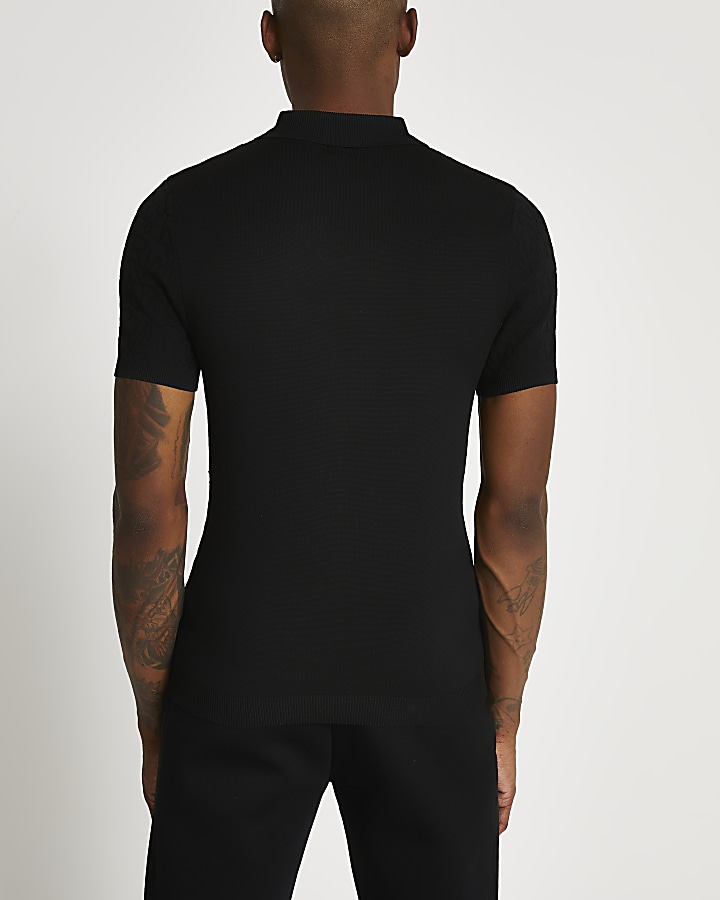 Black muscle fit short sleeve polo shirt