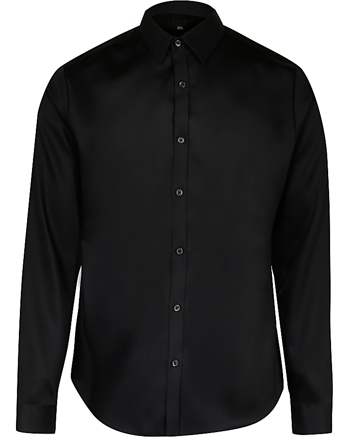 Black slim fit long sleeve smart shirt