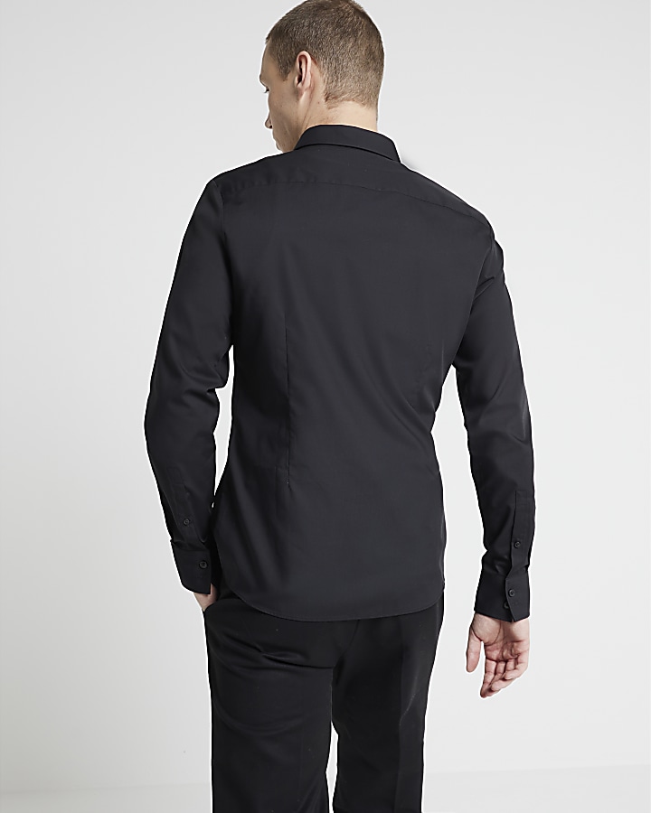 Black slim fit long sleeve shirt River Island