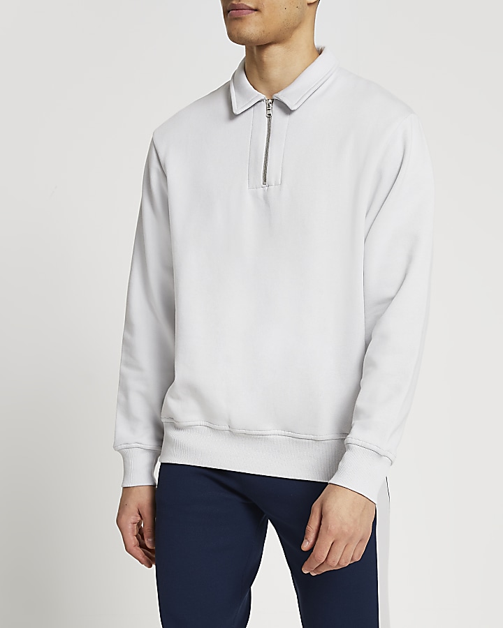 Grey long sleeve zip detail sweatshirt