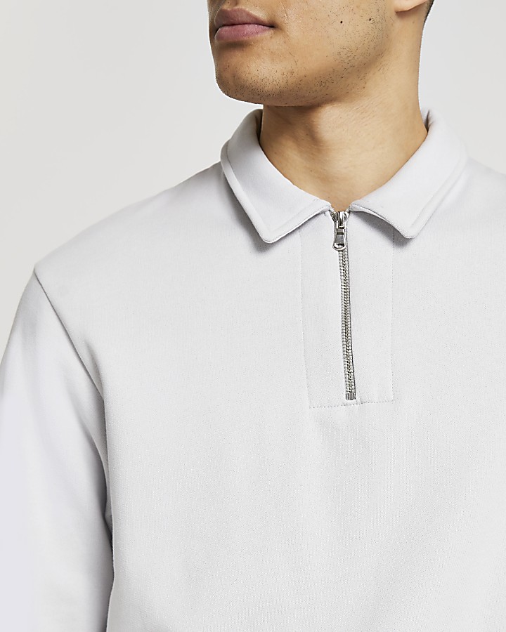 Grey long sleeve zip detail sweatshirt
