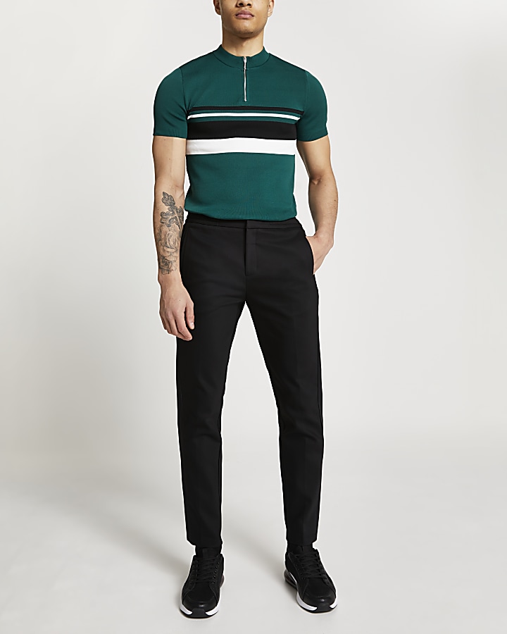 Green colour bock zip short sleeve polo shirt