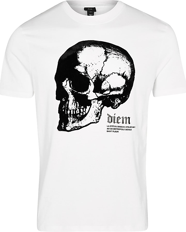 White skull graphic slim fit t-shirt