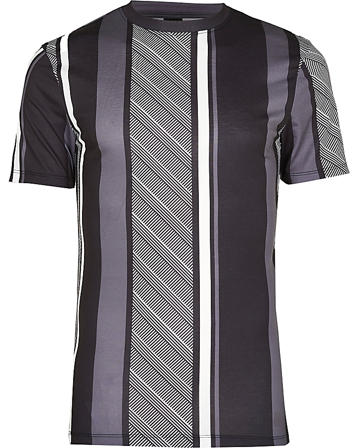 Grey geometric stripe muscle fit t-shirt