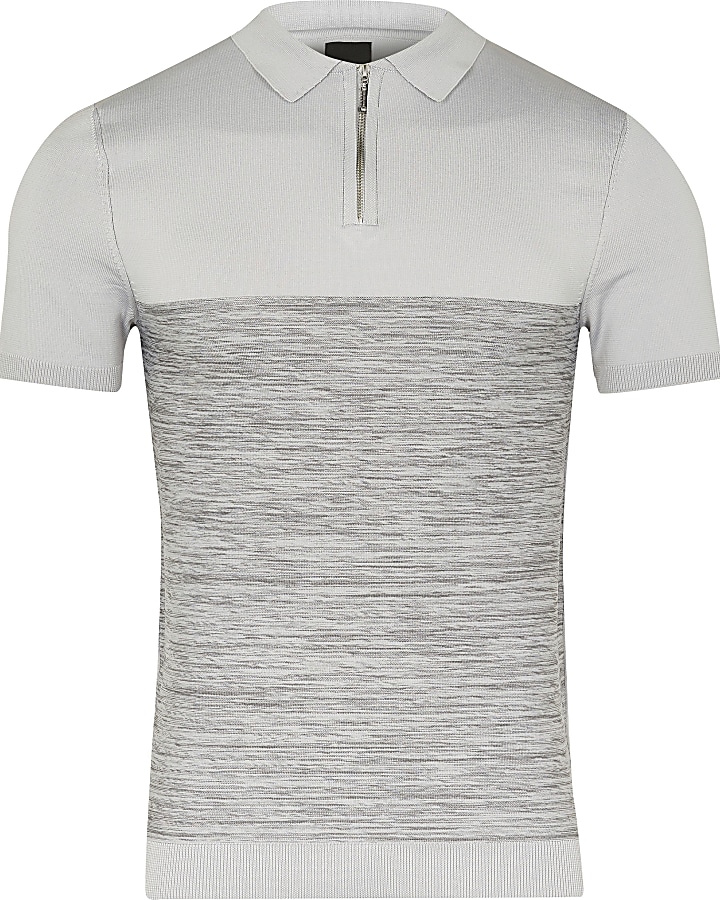 Grey spacedye muscle short sleeve polo shirt