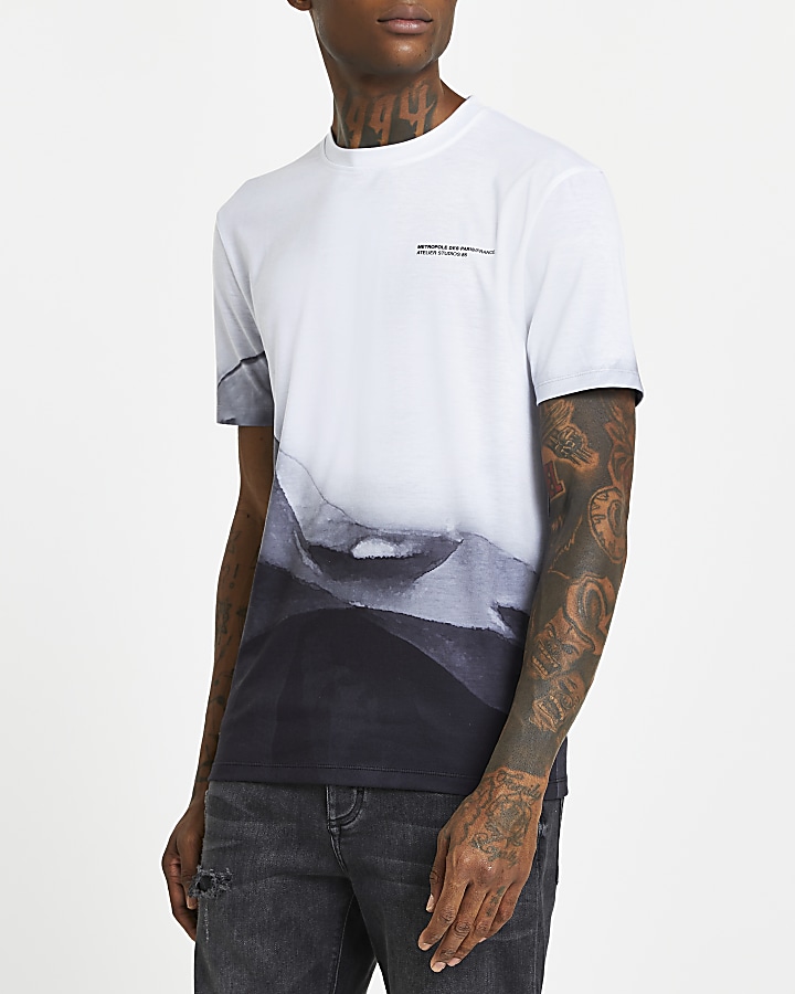 Grey slim fit graphic print t-shirt