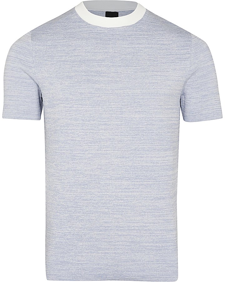 Blue space dye muscle fit knitted t-shirt