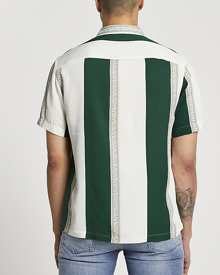 Green Greek river stripe short sleeve shirt