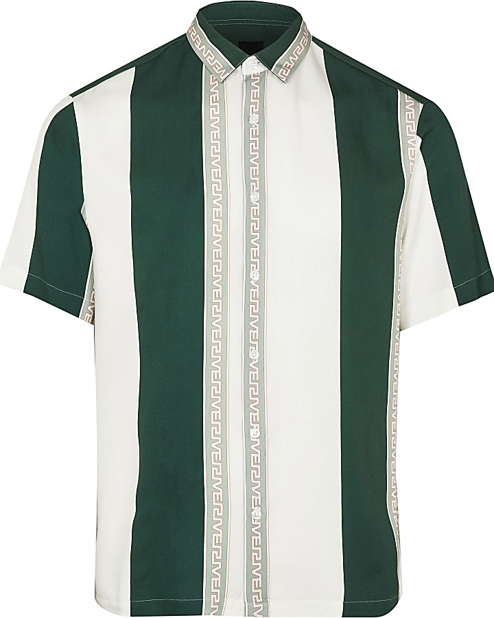 Green Greek river stripe short sleeve shirt