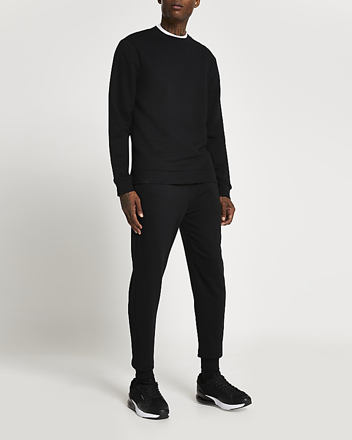 Black slim fit basic sweatshirt