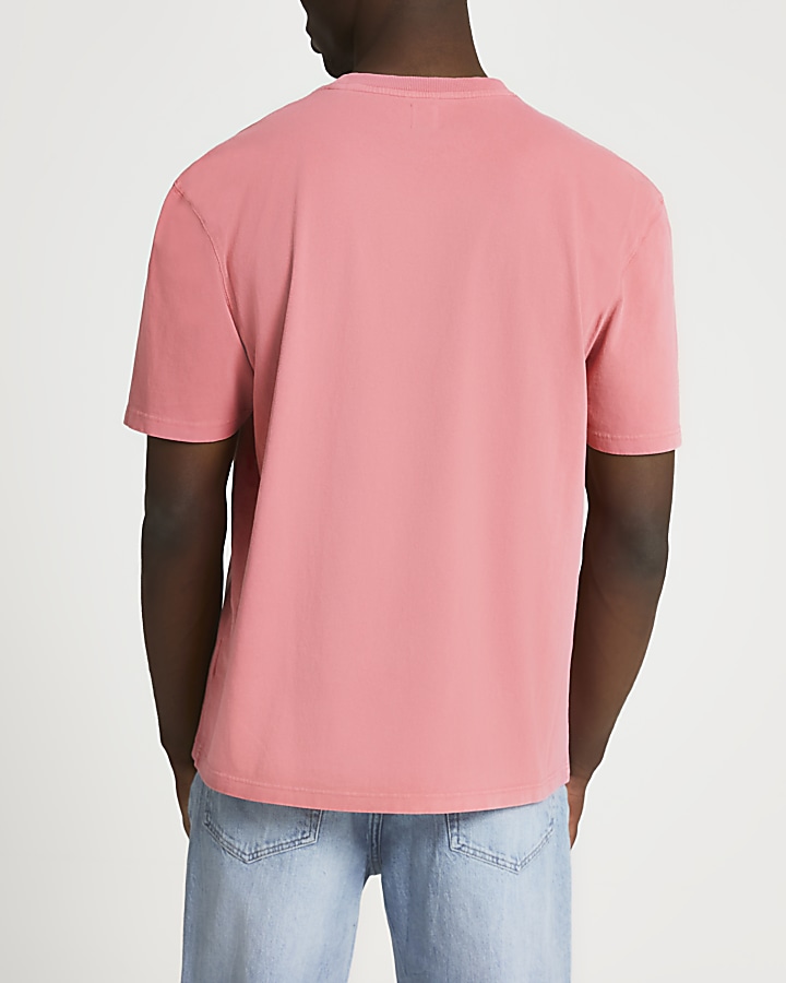 Pink regular fit graphic embroidered t-shirt