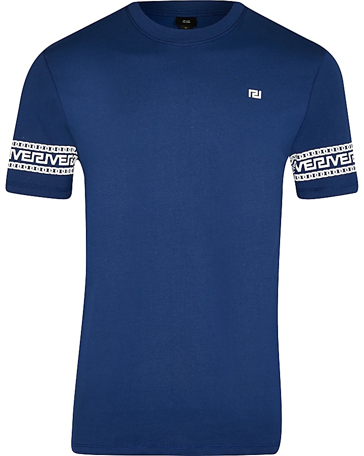Blue Greek river block slim fit t-shirt