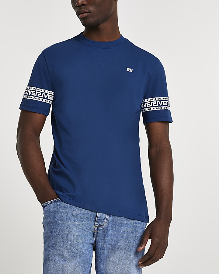 Blue Greek river block slim fit t-shirt