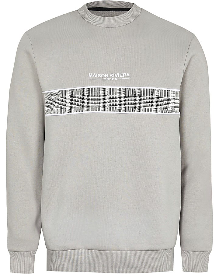 Maison Riviera grey check block sweatshirt