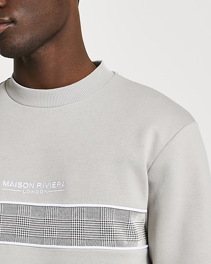 Maison Riviera grey check block sweatshirt