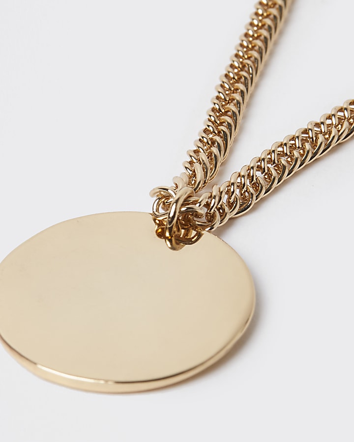 Gold colour disk pendant necklace