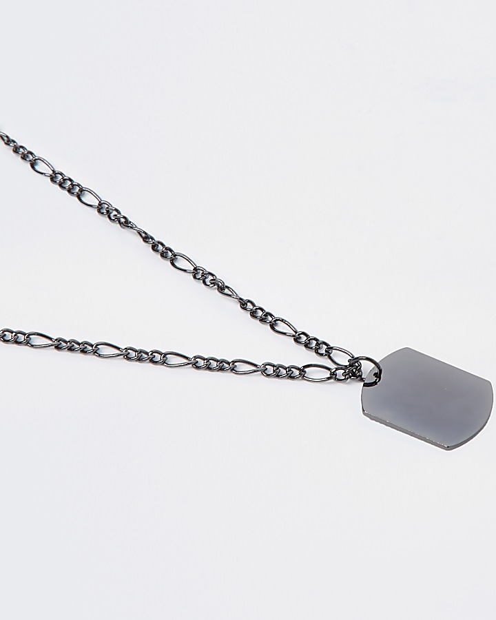 Silver colour figaro chain dog tag necklace