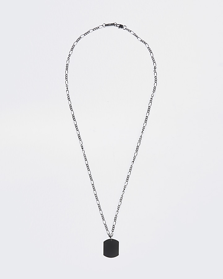 Silver colour figaro chain dog tag necklace