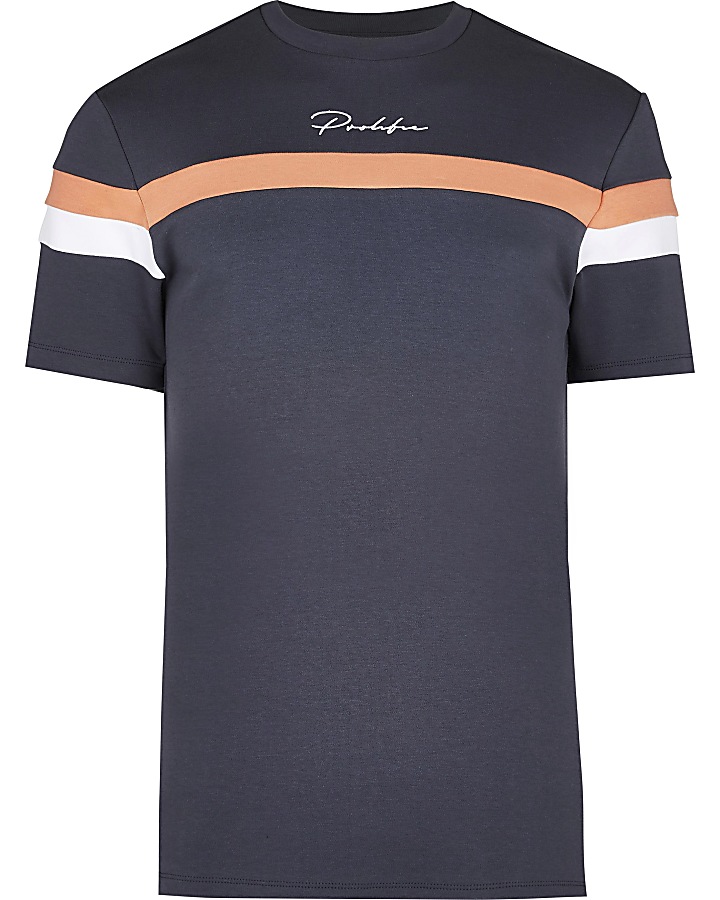 Prolific grey colour block slim fit t-shirt
