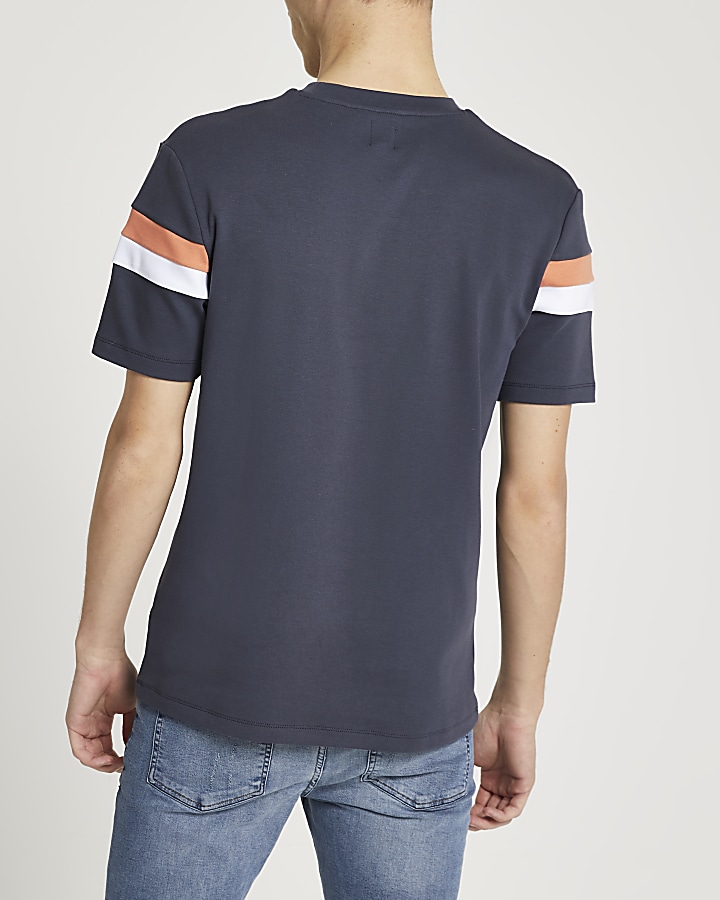 Prolific grey colour block slim fit t-shirt