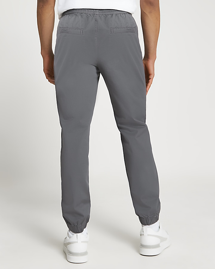 Grey washed casual slim fit chino joggers