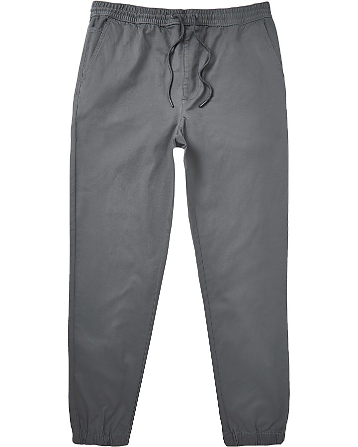 Grey washed casual slim fit chino joggers