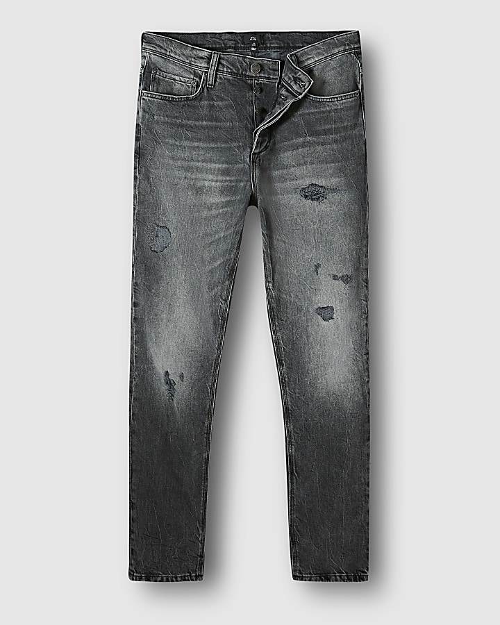 Black washed ripped slim fit jeans