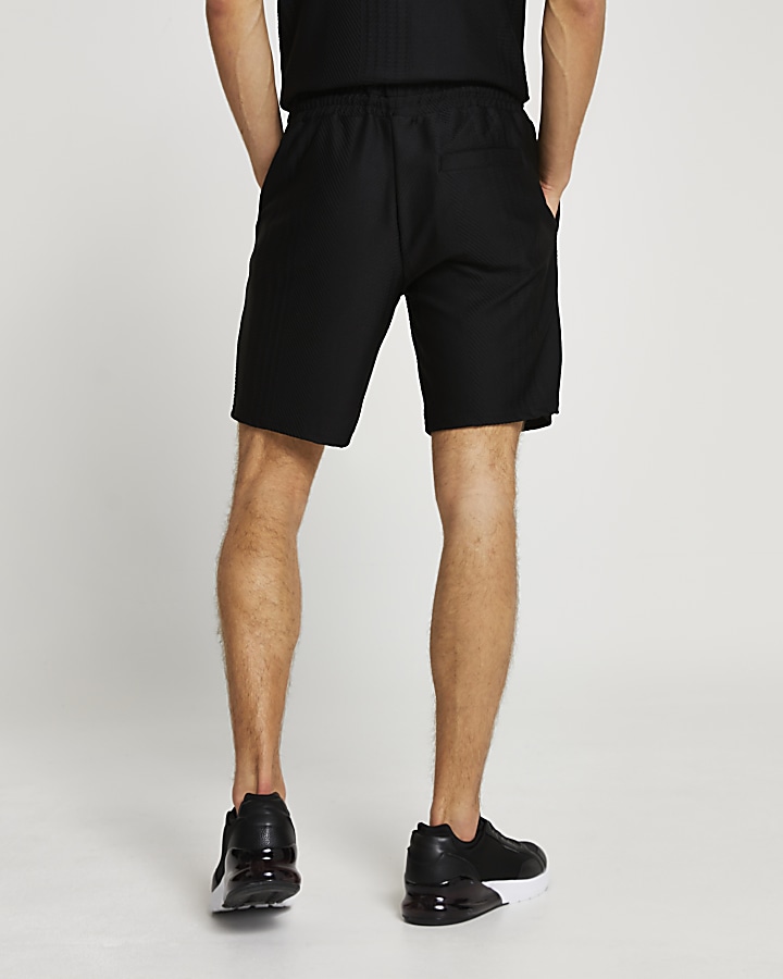 Black chevron slim fit shorts