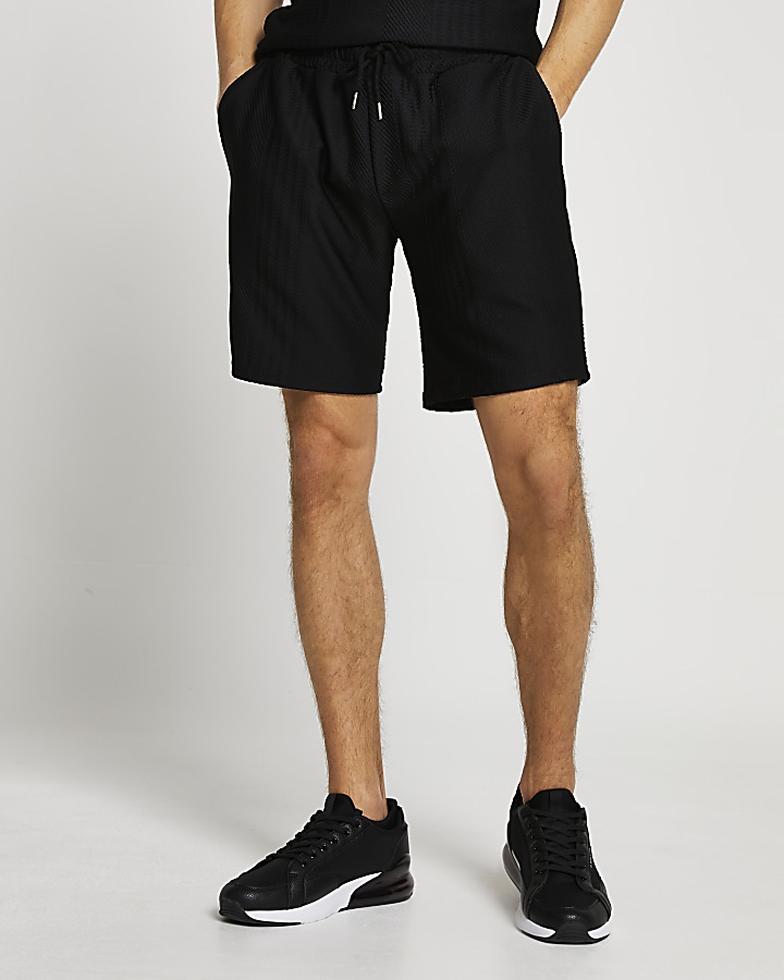 Black chevron slim fit shorts