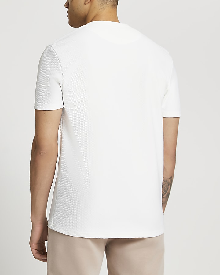 White textured stripe slim fit t-shirt