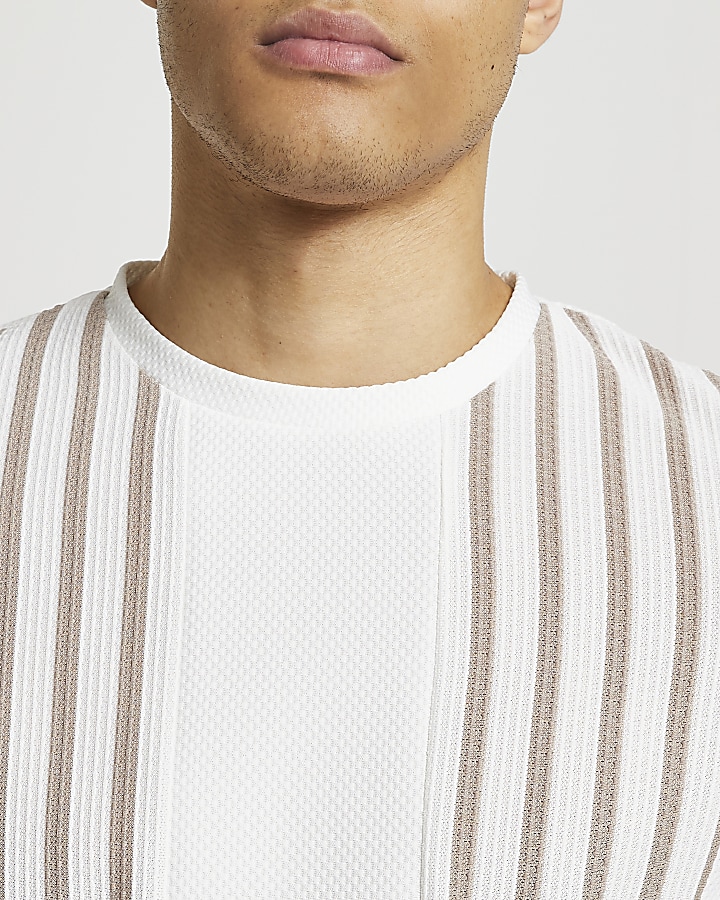 White textured stripe slim fit t-shirt