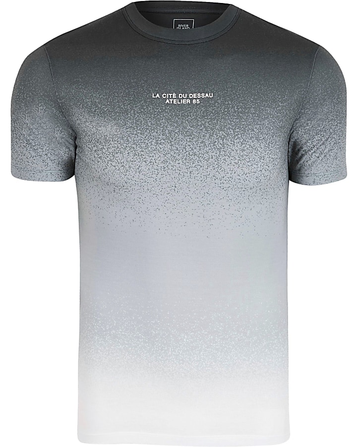 Grey textured ombre print muscle fit t-shirt