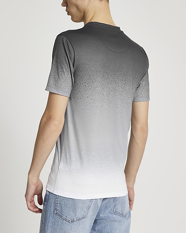 Grey textured ombre print muscle fit t-shirt