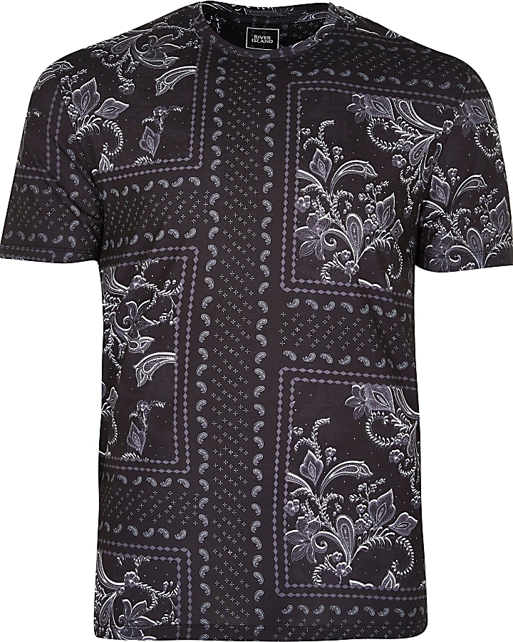Black floral slim fit short sleeve t-shirt