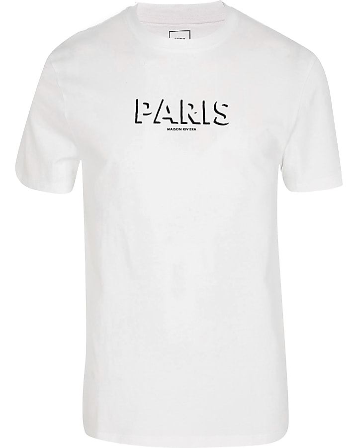 Maison Riviera white slim fit graphic t-shirt