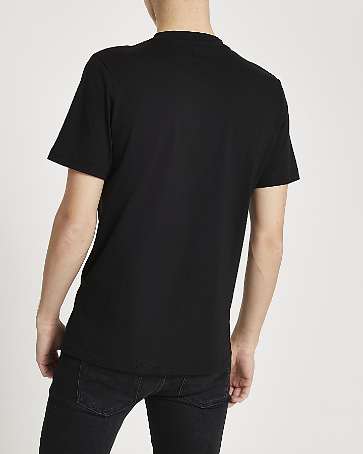 Black floral print slim fit graphic t-shirt