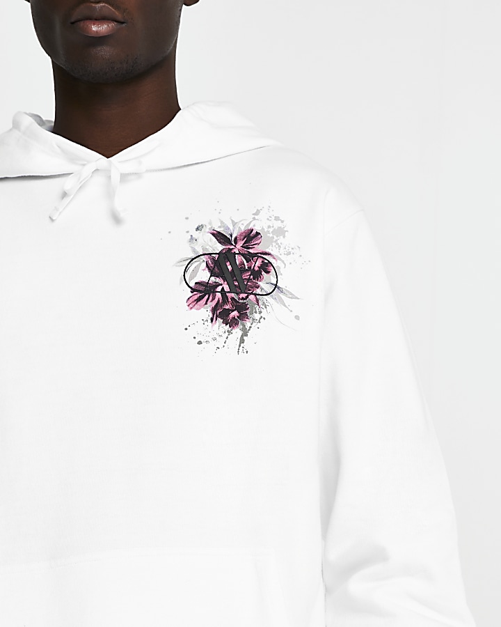 White floral back print hoodie