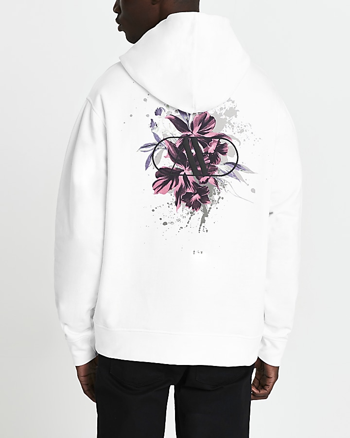 White floral back print hoodie