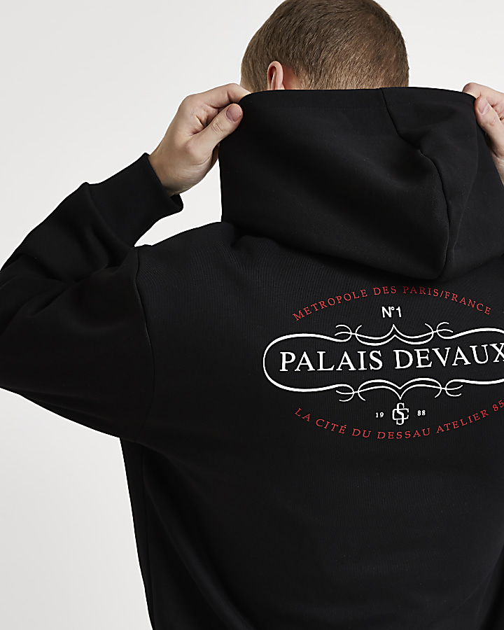 Black 'PALAIS DEVAUX' graphic hoodie