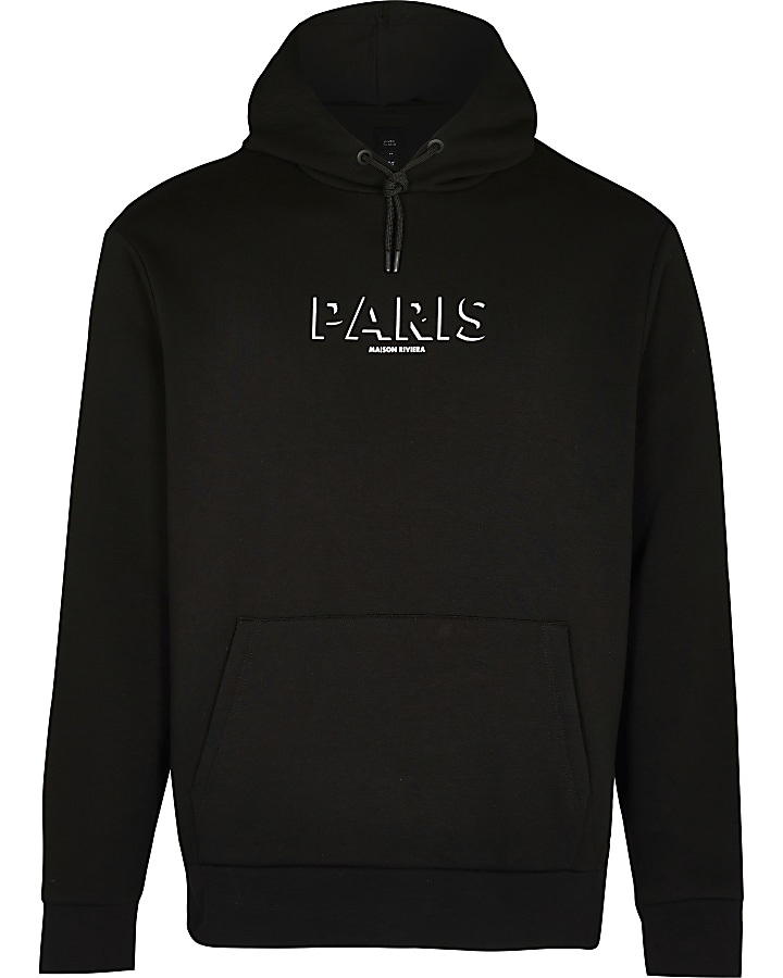 Maison Riviera black 'Paris' print hoodie