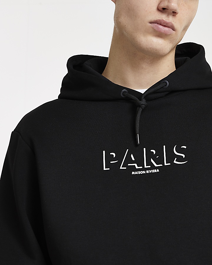 Maison Riviera black 'Paris' print hoodie