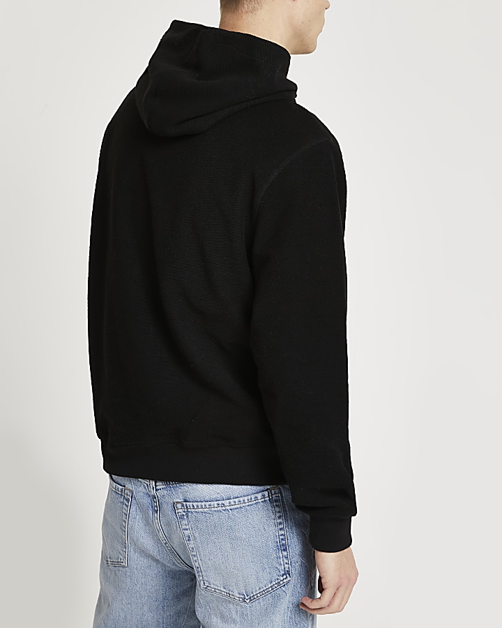 Black reverse fabric pocket hoodie