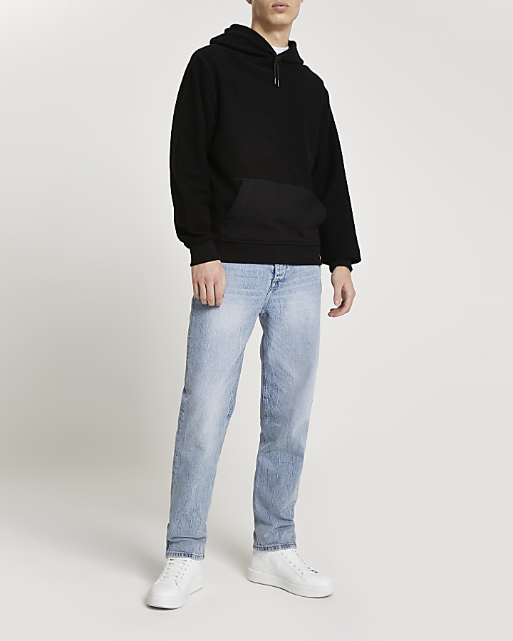 Black reverse fabric pocket hoodie
