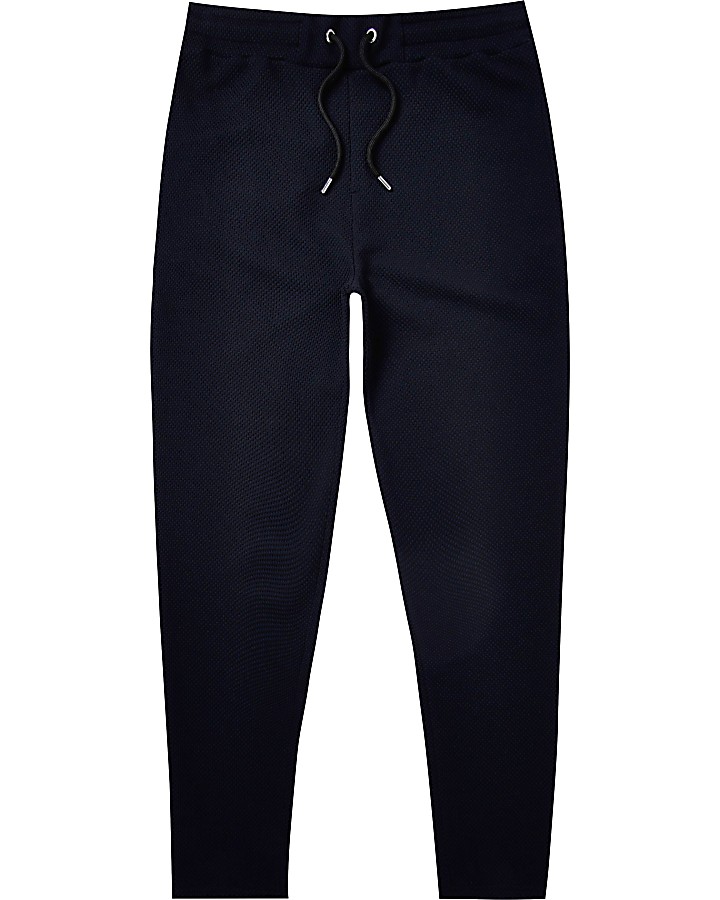 Navy textured slim fit joggers