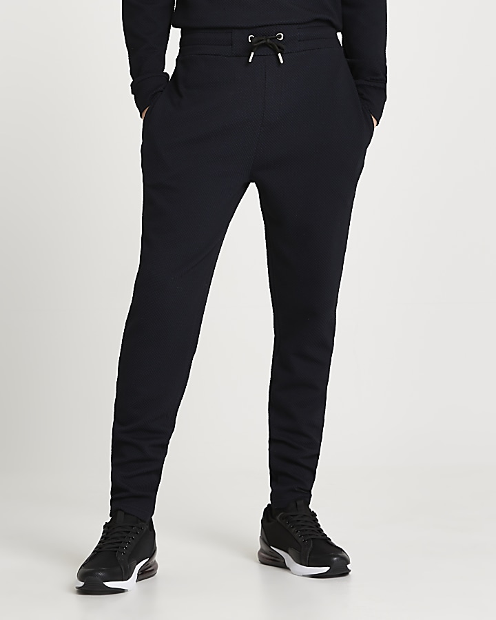 Navy textured slim fit joggers