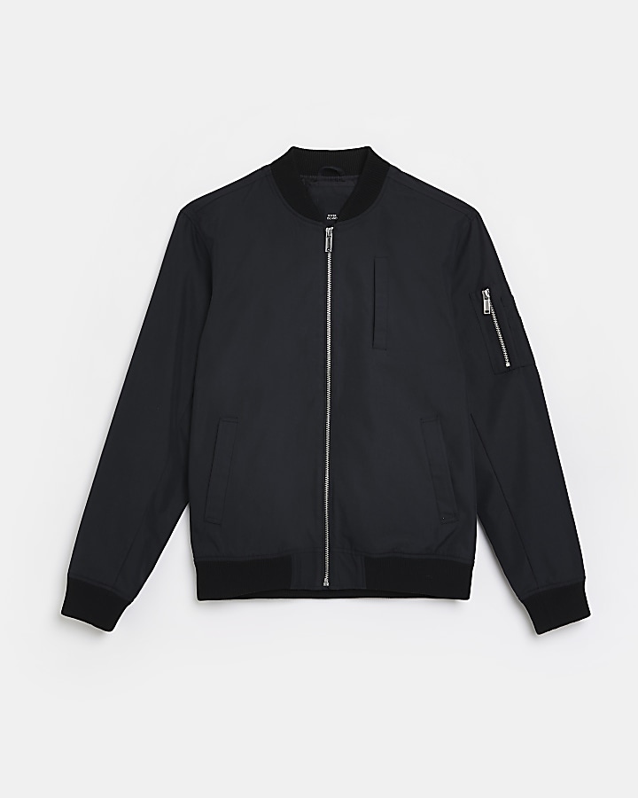 Black regular fit zip up bomber jacket