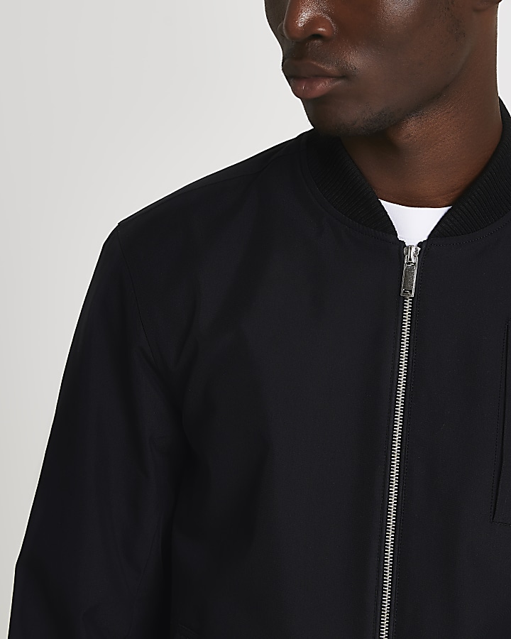 Black regular fit zip up bomber jacket
